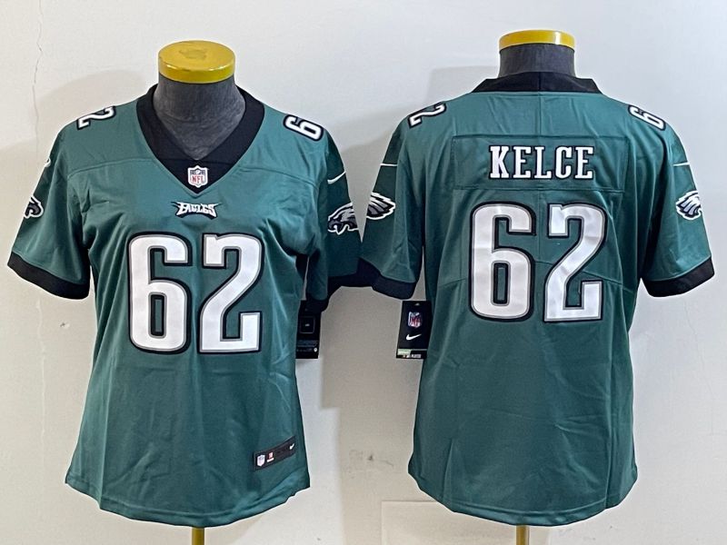 Women Philadelphia Eagles #62 Kelce Green 2025 Nike Vapor Limited NFL Jersey style 1->women nfl jersey->Women Jersey